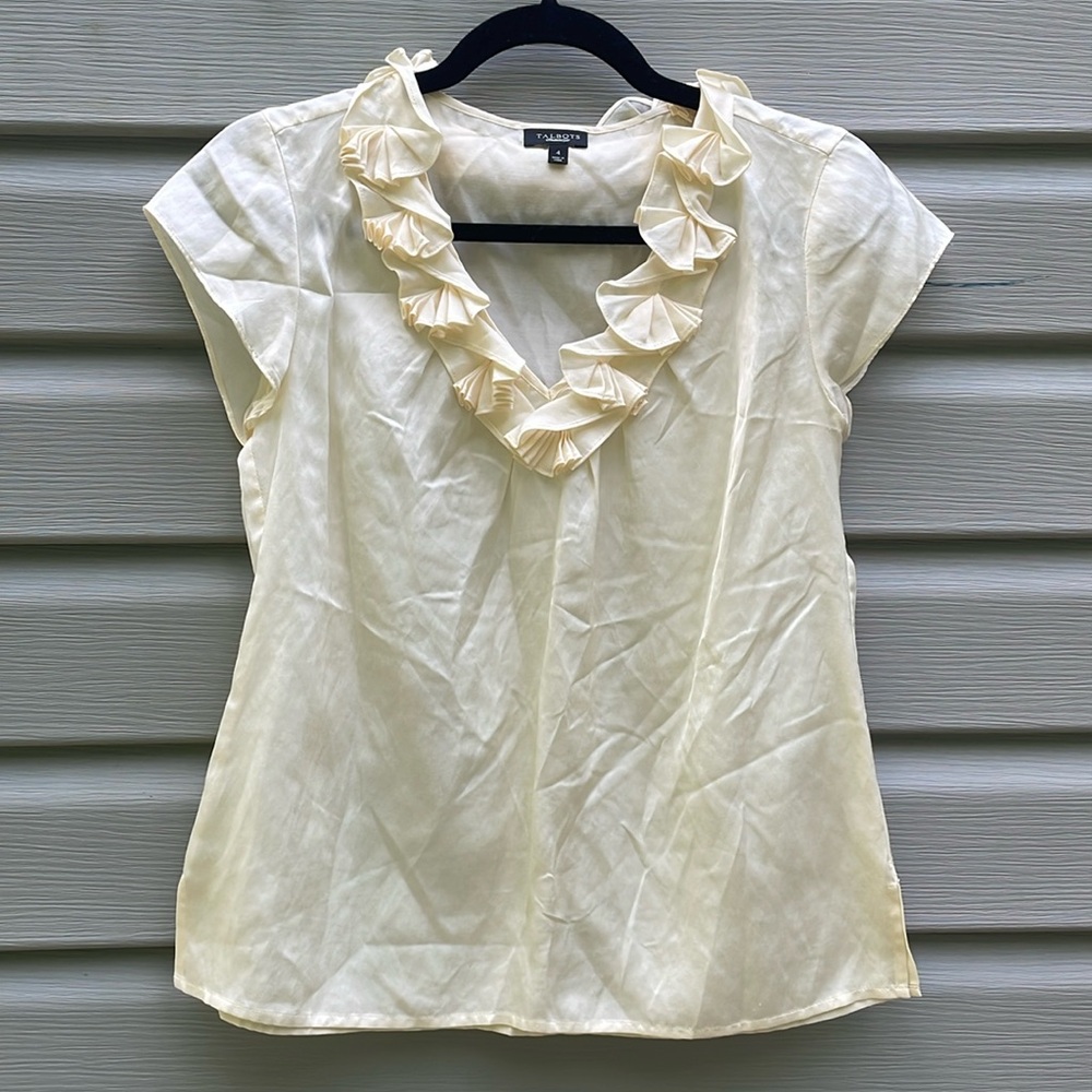 Cream Silk Ruffle Neck Blouse